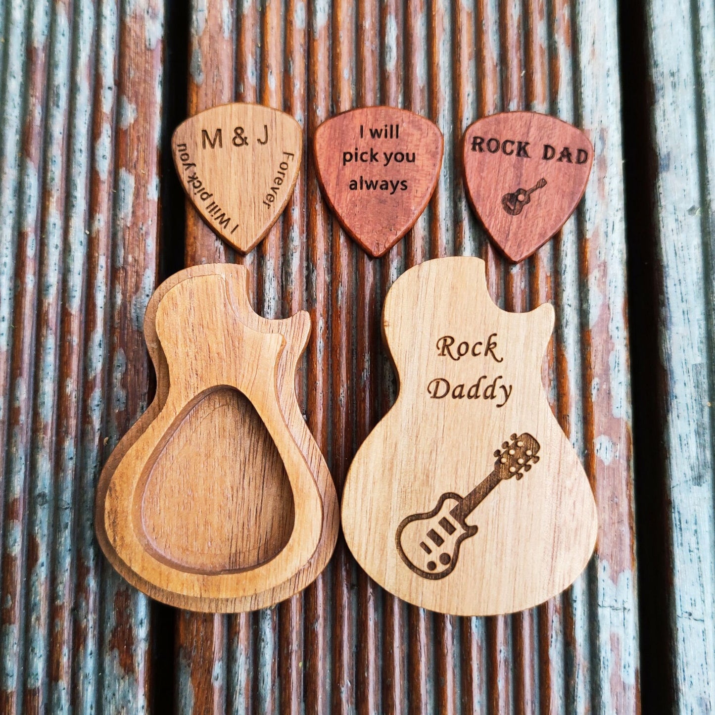 Engraved Wooden Guitar Pick Box: Personalized Music Gift