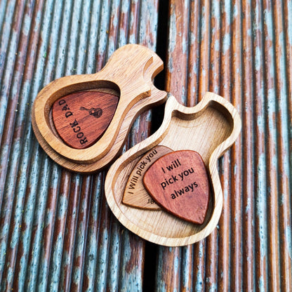 Engraved Wooden Guitar Pick Box: Personalized Music Gift