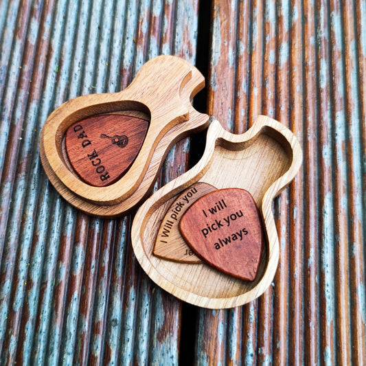 Engraved Wooden Guitar Pick Box: Personalized Music Gift
