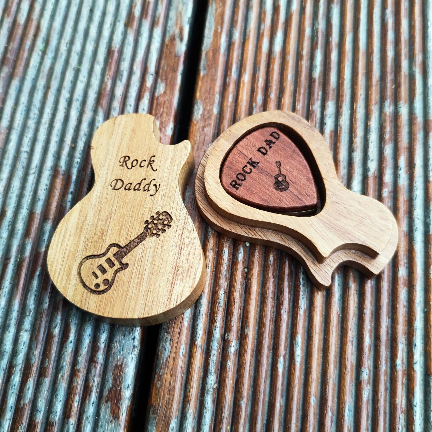 Engraved Wooden Guitar Pick Box: Personalized Music Gift