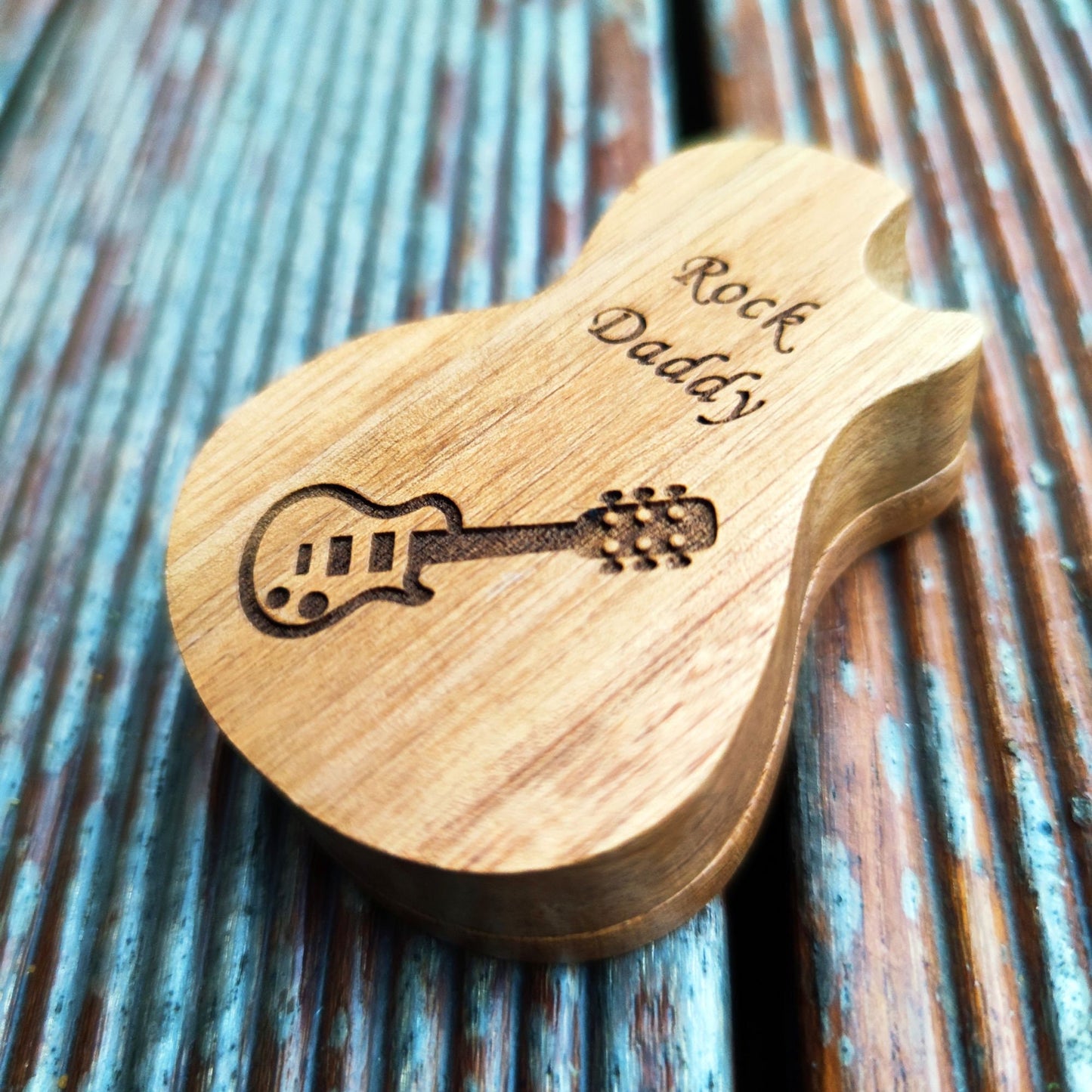 Engraved Wooden Guitar Pick Box: Personalized Music Gift