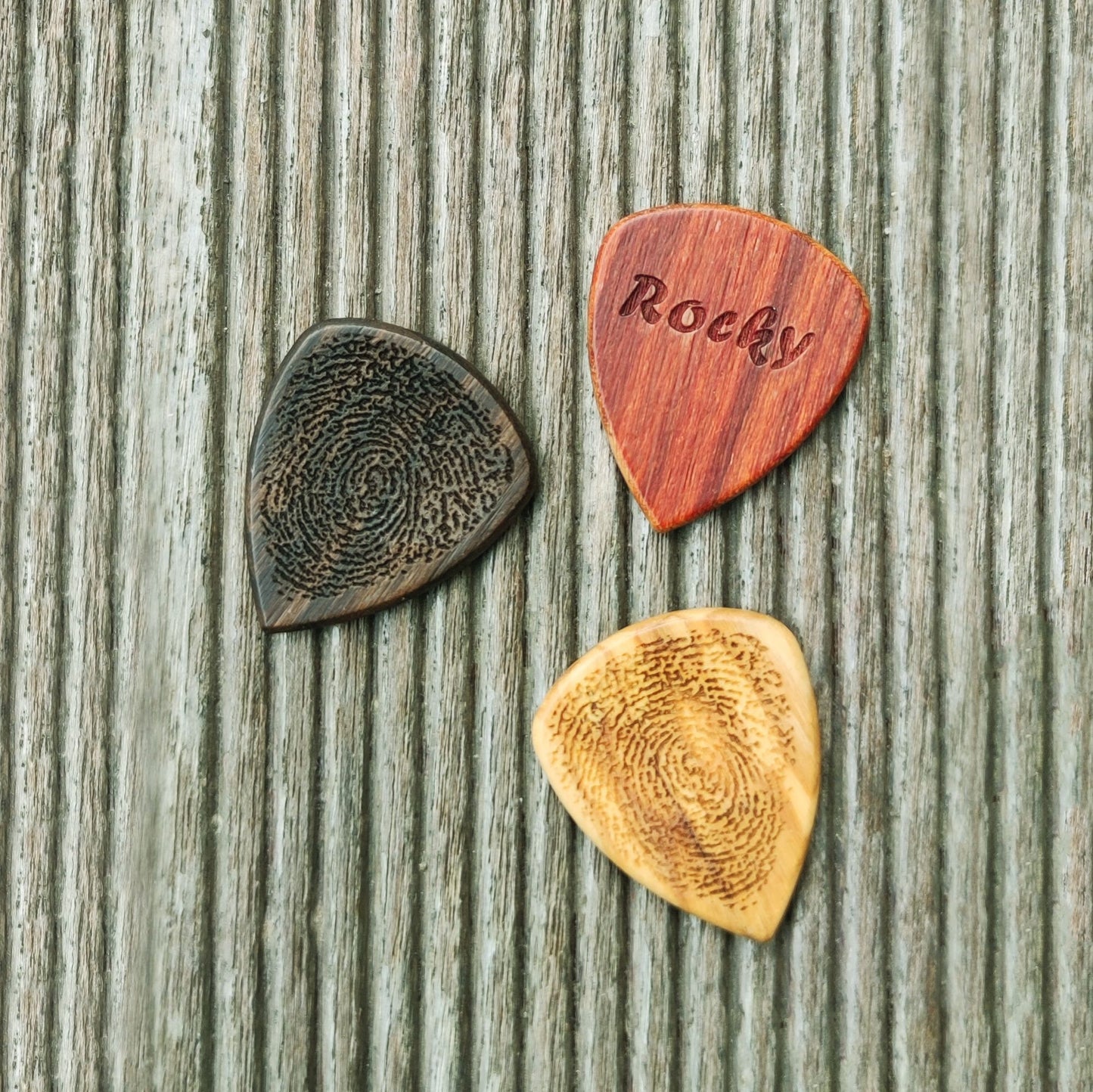 Personalized Fingerprint Guitar Pick Box: Engraved Wooden Plectrum