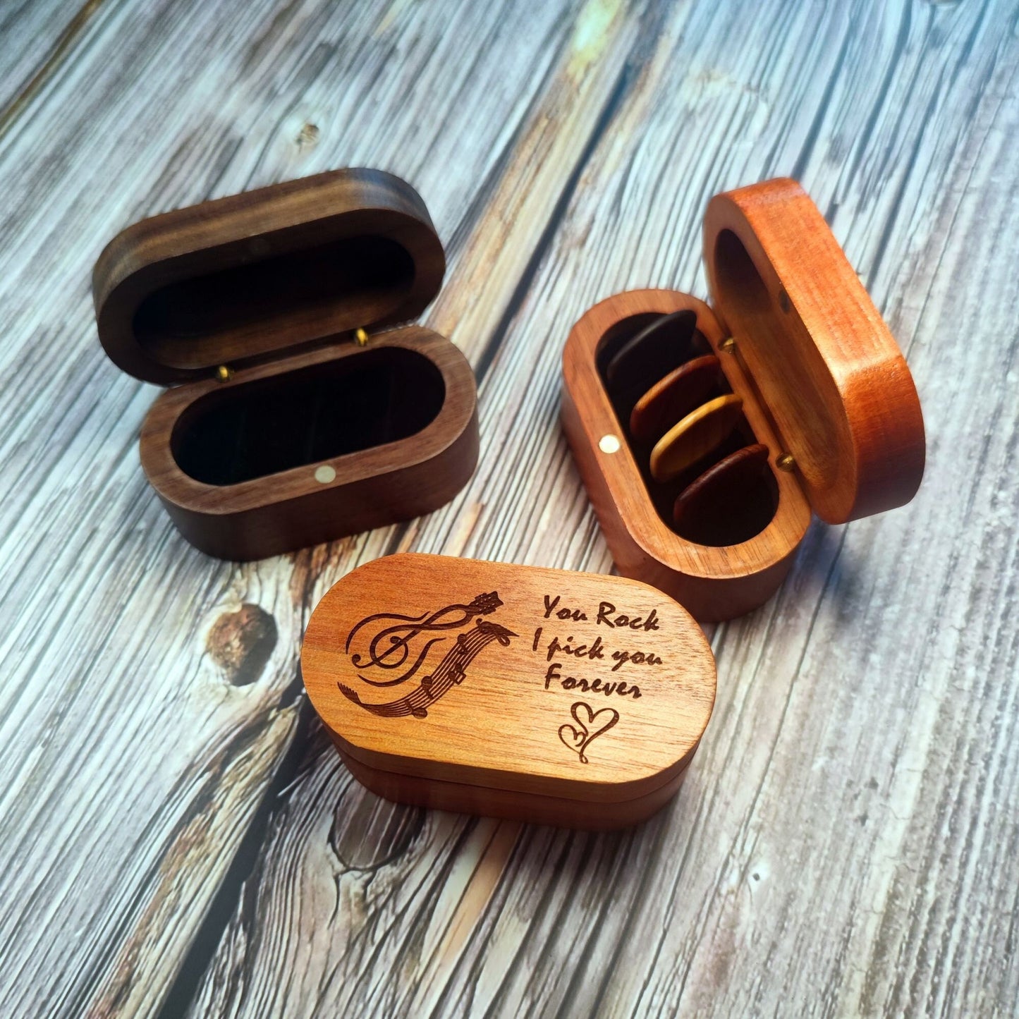 Personalized Wooden Guitar Pick Box: Engraved Plectrum Case, Musician Gift