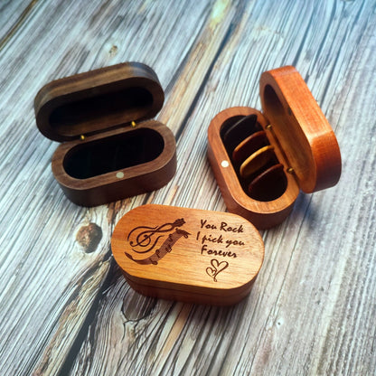 Personalized Wooden Guitar Pick Box: Engraved Plectrum Case, Musician Gift