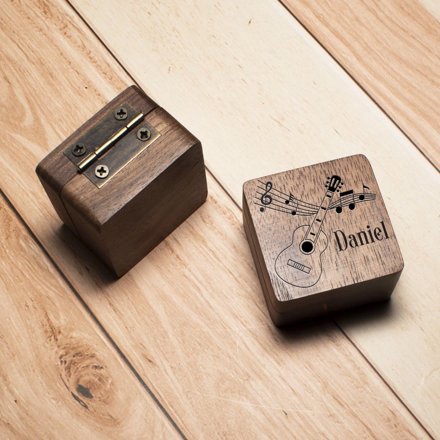 Personalized Wooden Guitar Pick Set: Engraved Plectrum Box, Musician Gift