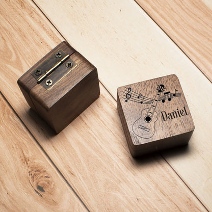 Personalized Wooden Guitar Pick Set: Engraved Plectrum Box, Musician Gift