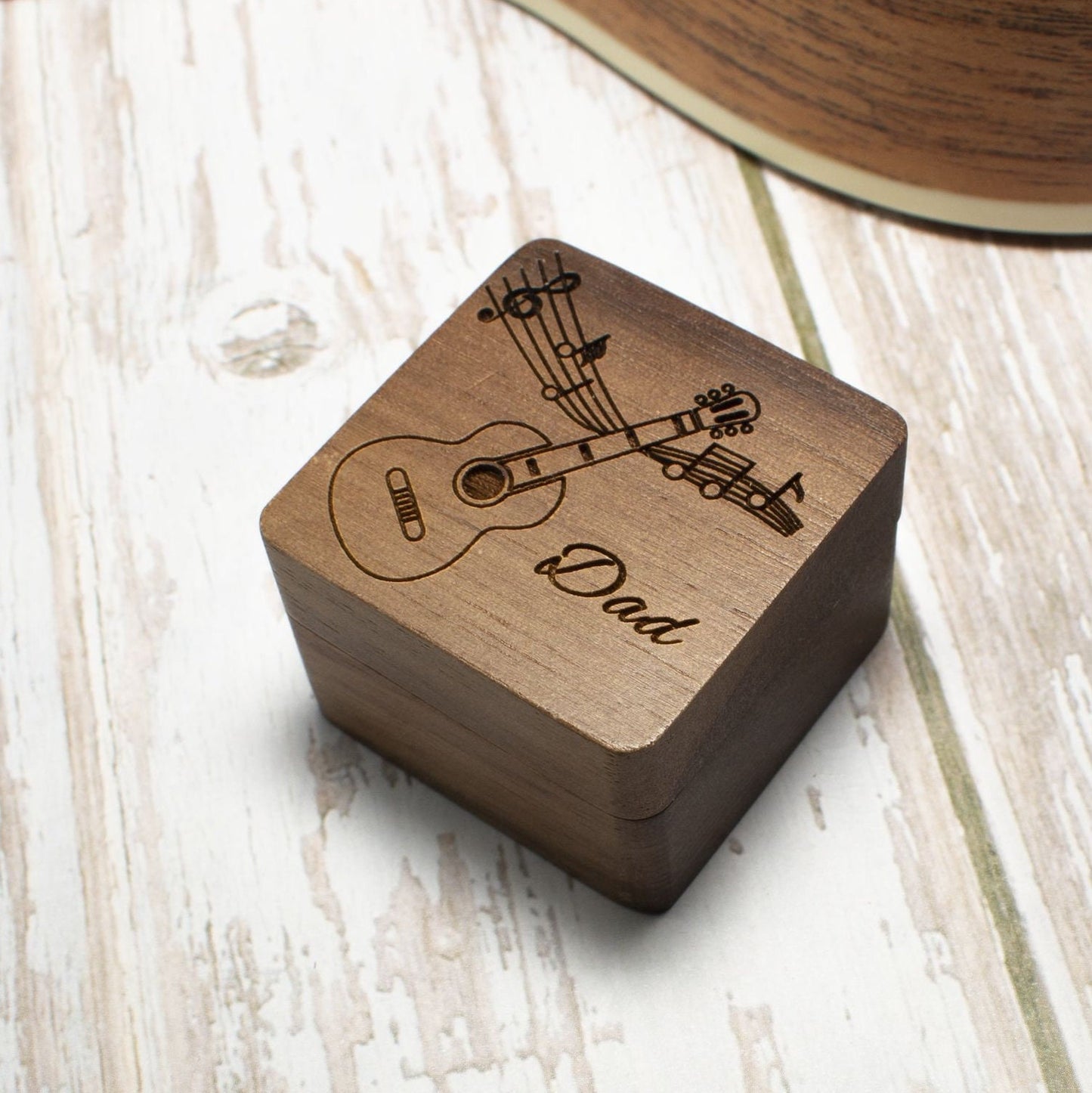 Personalized Fingerprint Guitar Pick Box: Engraved Wooden Plectrum
