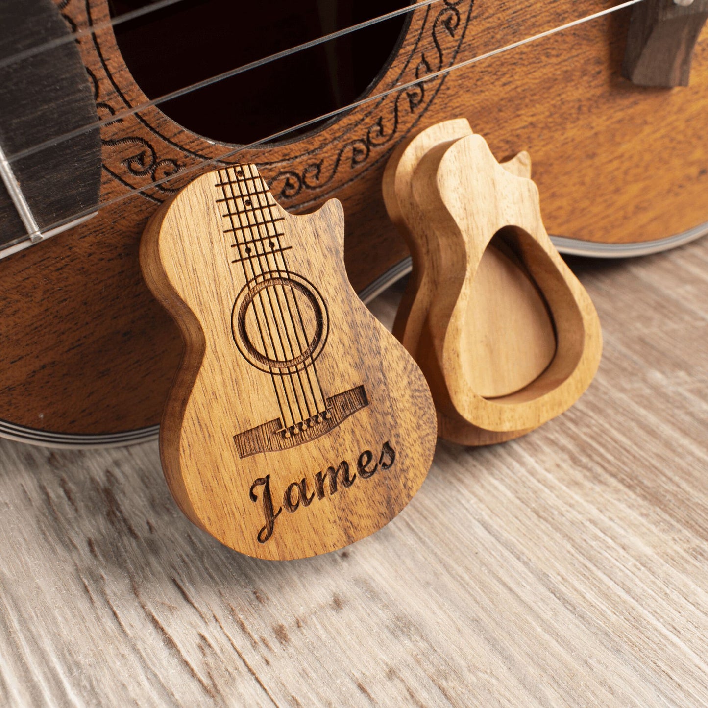 Personalized Custom Wood Guitar Pick with Unique Case, Engrave Holder Box for Wooden Picks, Gift for Musicians Player, Birthday Gifts