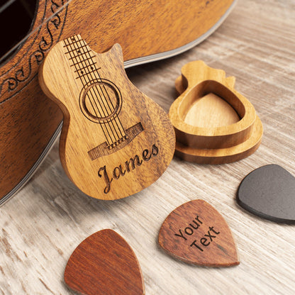Personalized Custom Wood Guitar Pick with Unique Case, Engrave Holder Box for Wooden Picks, Gift for Musicians Player, Birthday Gifts