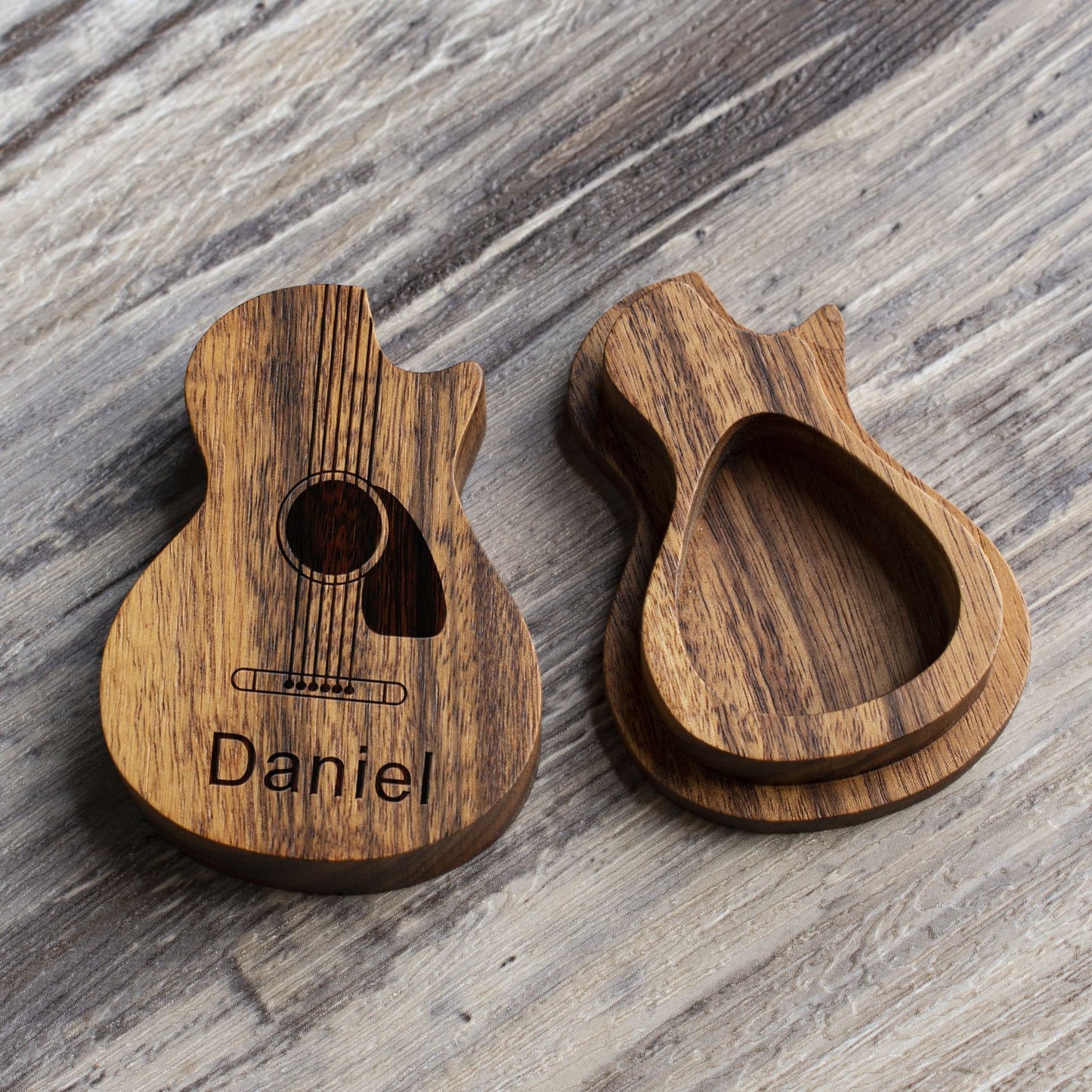 Personalized Wood Guitar Pick Case: Engraved Plectrum Holder