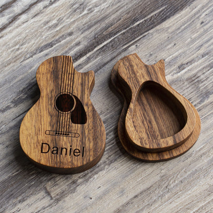 Personalized Wood Guitar Pick Case: Engraved Plectrum Holder