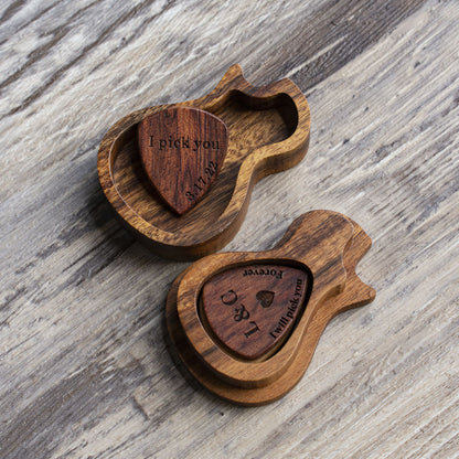 Personalized Wood Guitar Pick Case: Engraved Plectrum Holder