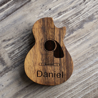 Personalized Wood Guitar Pick Case: Engraved Plectrum Holder