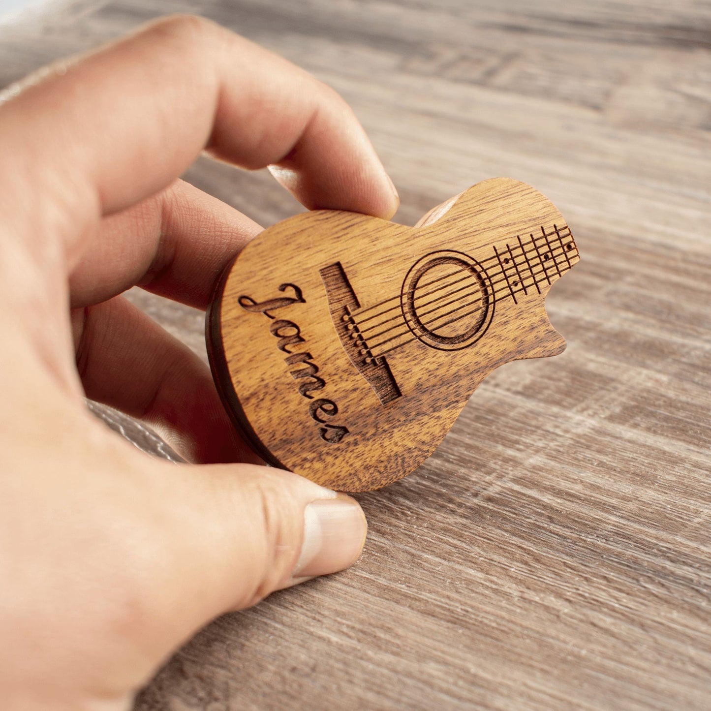 Personalized Custom Wood Guitar Pick with Unique Case, Engrave Holder Box for Wooden Picks, Gift for Musicians Player, Birthday Gifts