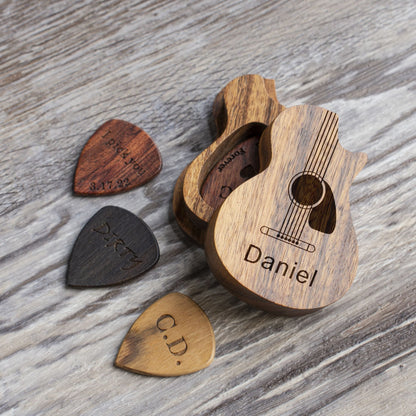 Personalized Wood Guitar Pick Case: Engraved Plectrum Holder