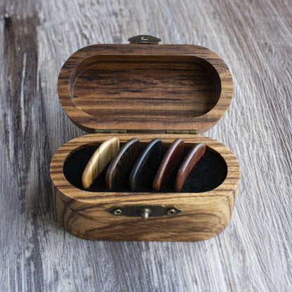 Personalized Zebra Wood Guitar Pick Case: Engraved Plectrum Holder