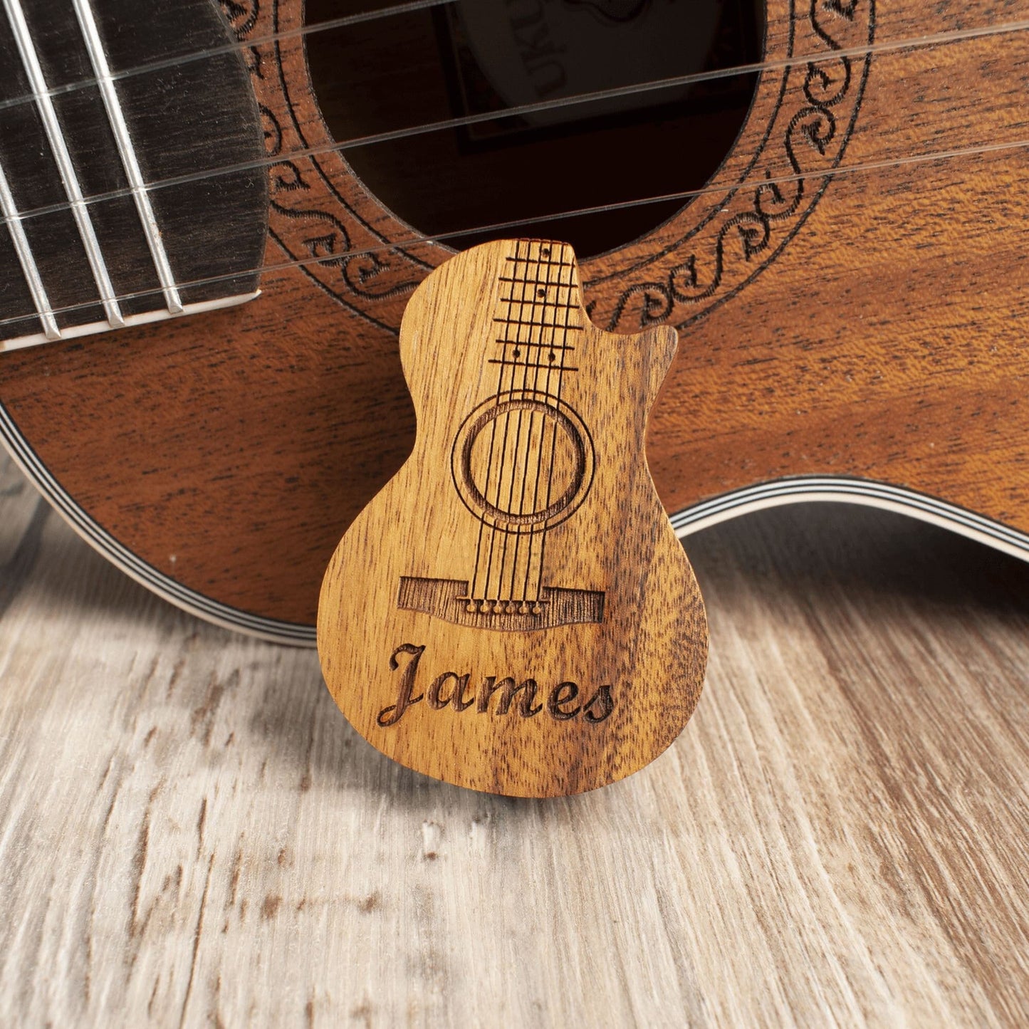 Wood Guitar PPersonalized ick with Engraved Walnut Case