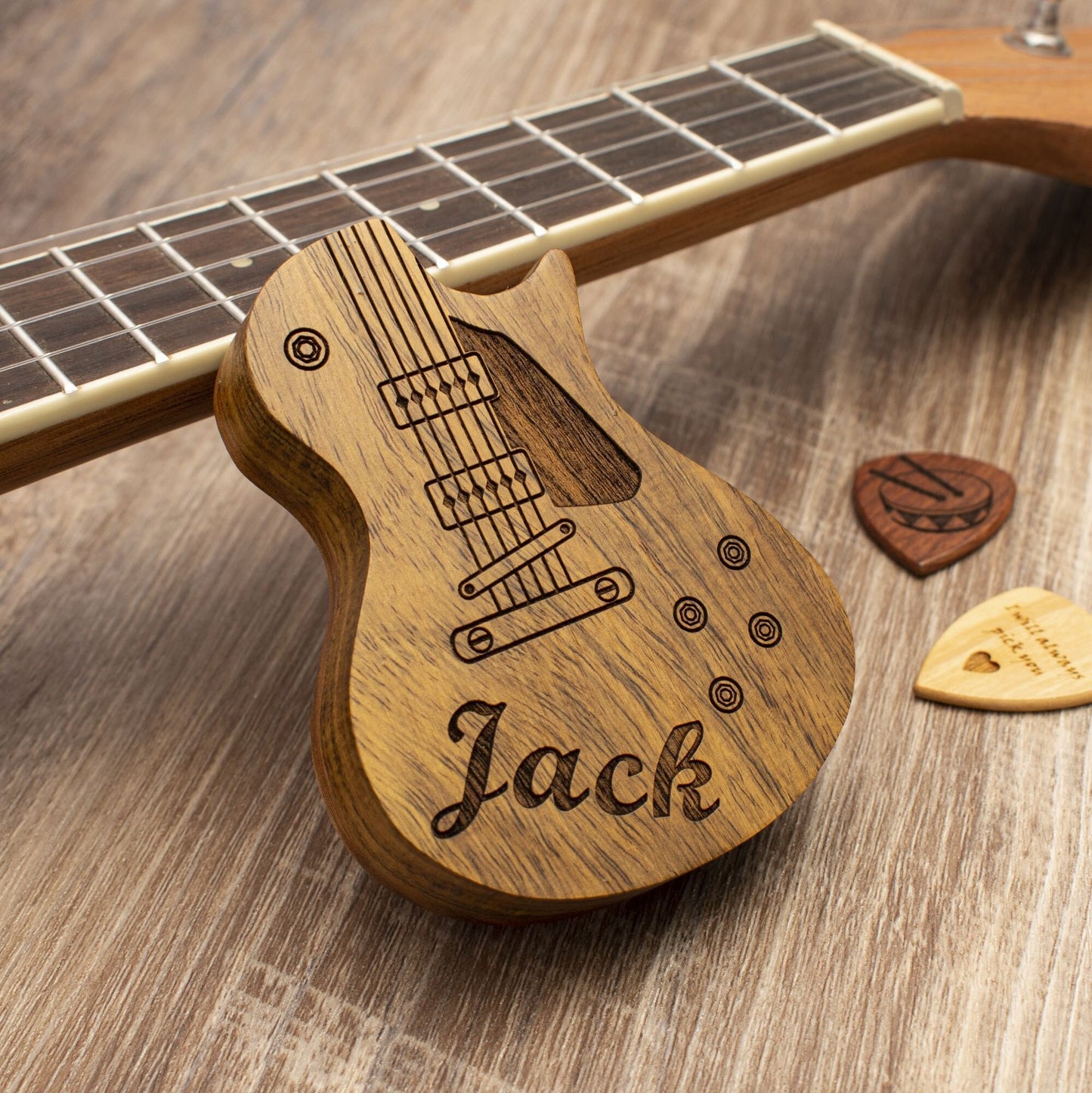 Personalized Wooden Guitar Pick Case: Musician Gift Set