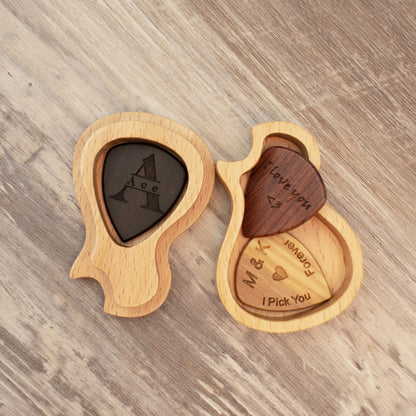 Personalized Wooden Guitar Pick Case: Engraved Musician Gift