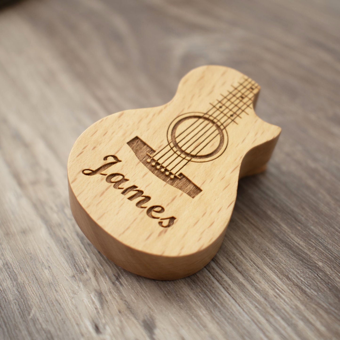 Personalized Wooden Guitar Pick Case: Engraved Musician Gift