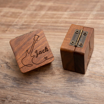 Personalized Engraved Walnut Guitar Pick Case: Musician Gift