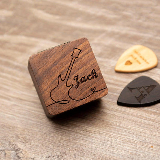 Personalized Engraved Walnut Guitar Pick Case: Musician Gift