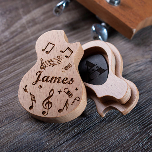 Personalized Guitar Pick Box: Engraved Wooden Music Gift