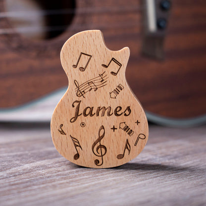 Personalized Guitar Pick Box: Engraved Wooden Music Gift