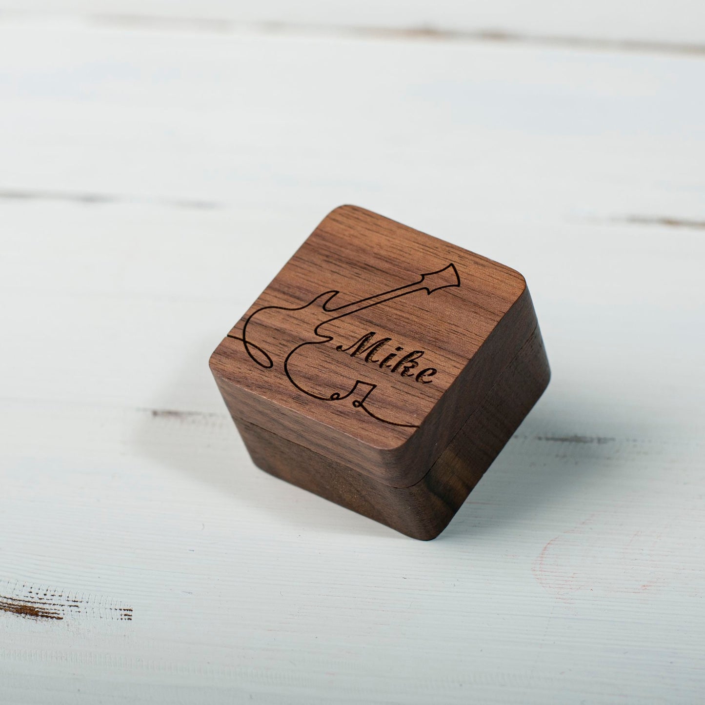 Personalized Guitar Pick Box: Engraved Walnut Wood, Musician Gift