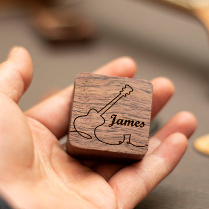 Personalized Walnut Wooden Guitar Pick Case: Engraved Plectrum Holder