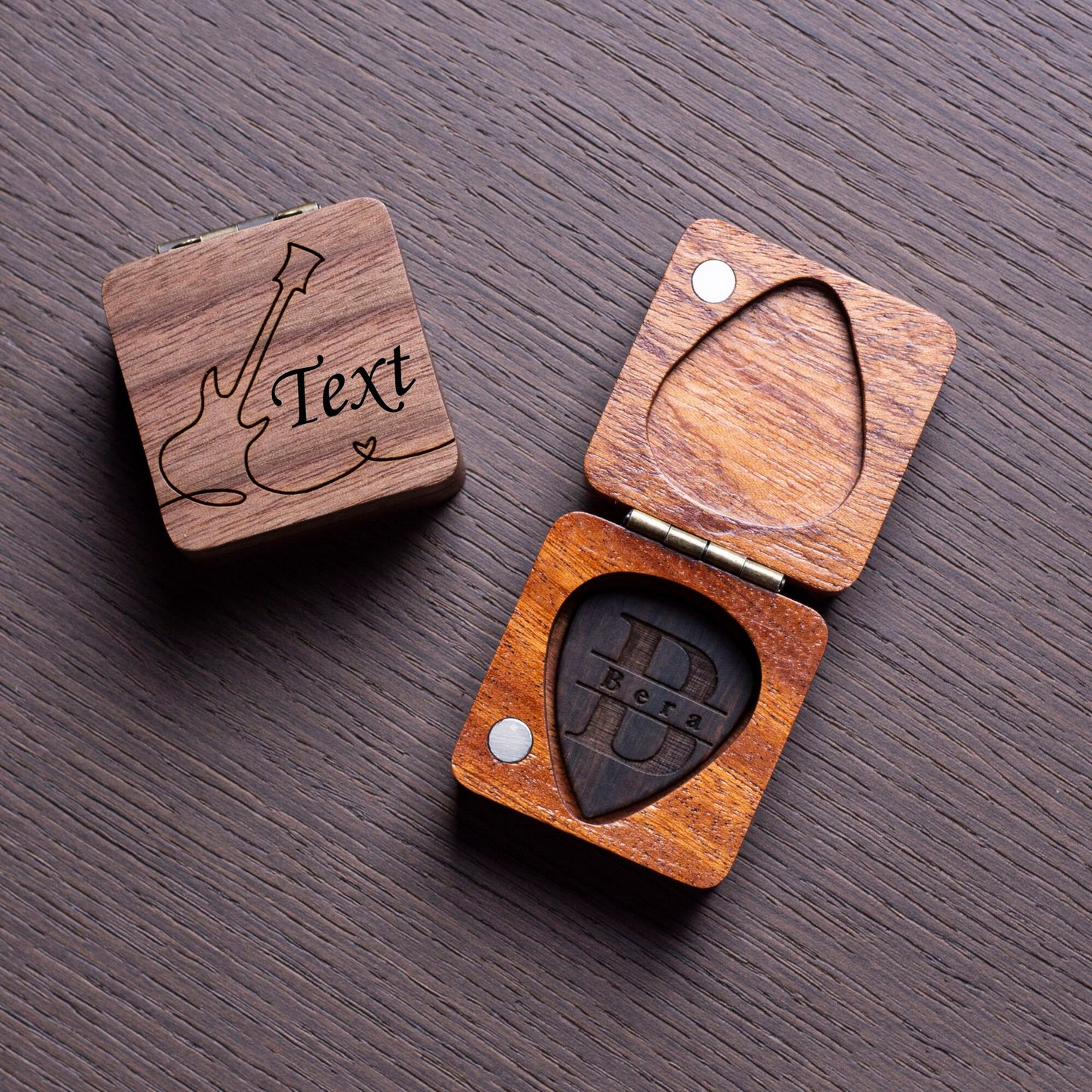 Personalized Wooden Guitar Pick Set: Engraved Plectrum Box