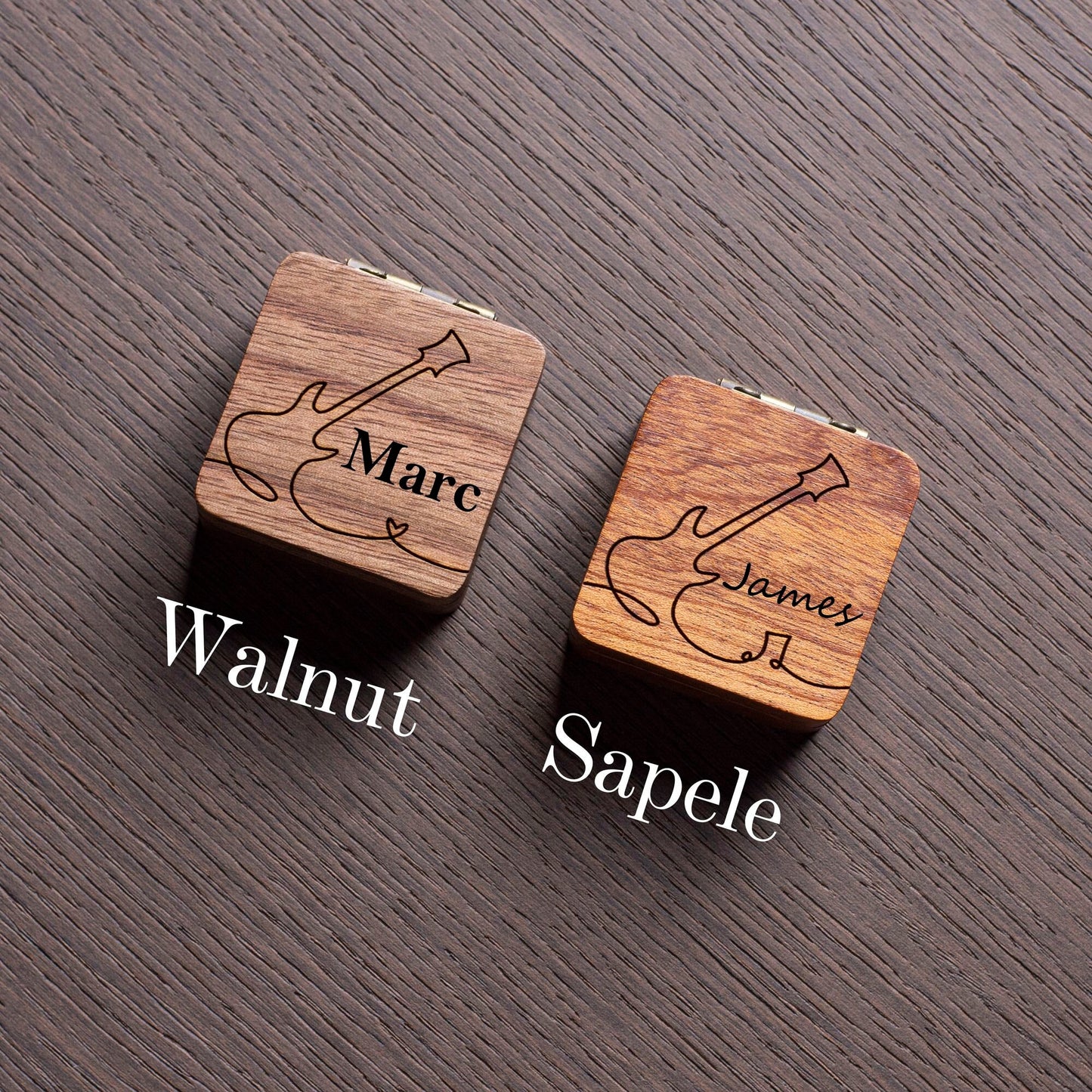 Personalized Wooden Guitar Pick Set: Engraved Plectrum Box