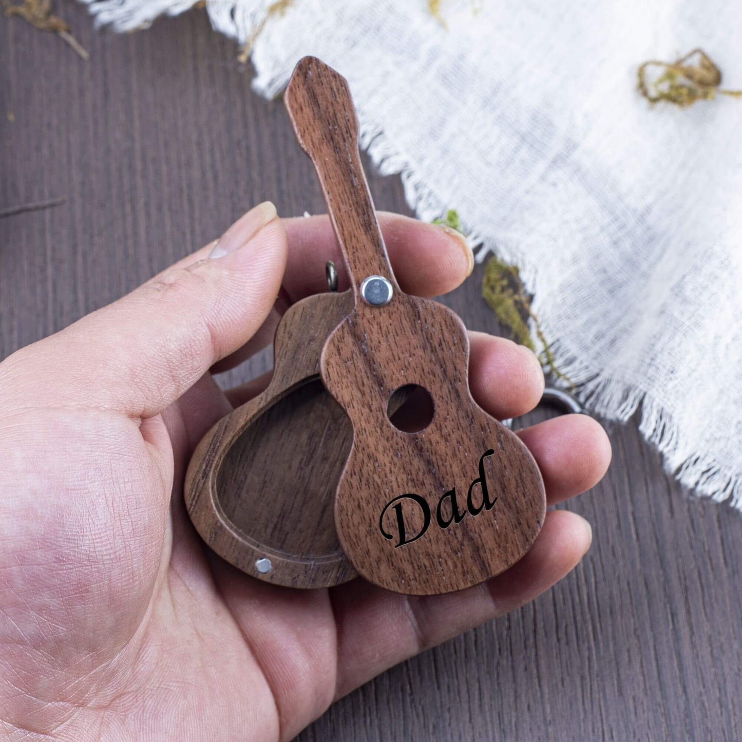 Personalized Wooden Guitar Pick Case: Musician Gift with Keychain