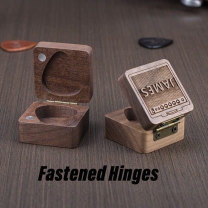 Personalized Walnut Guitar Pick Case: Engraved Plectrum Box, Guitarist Gift