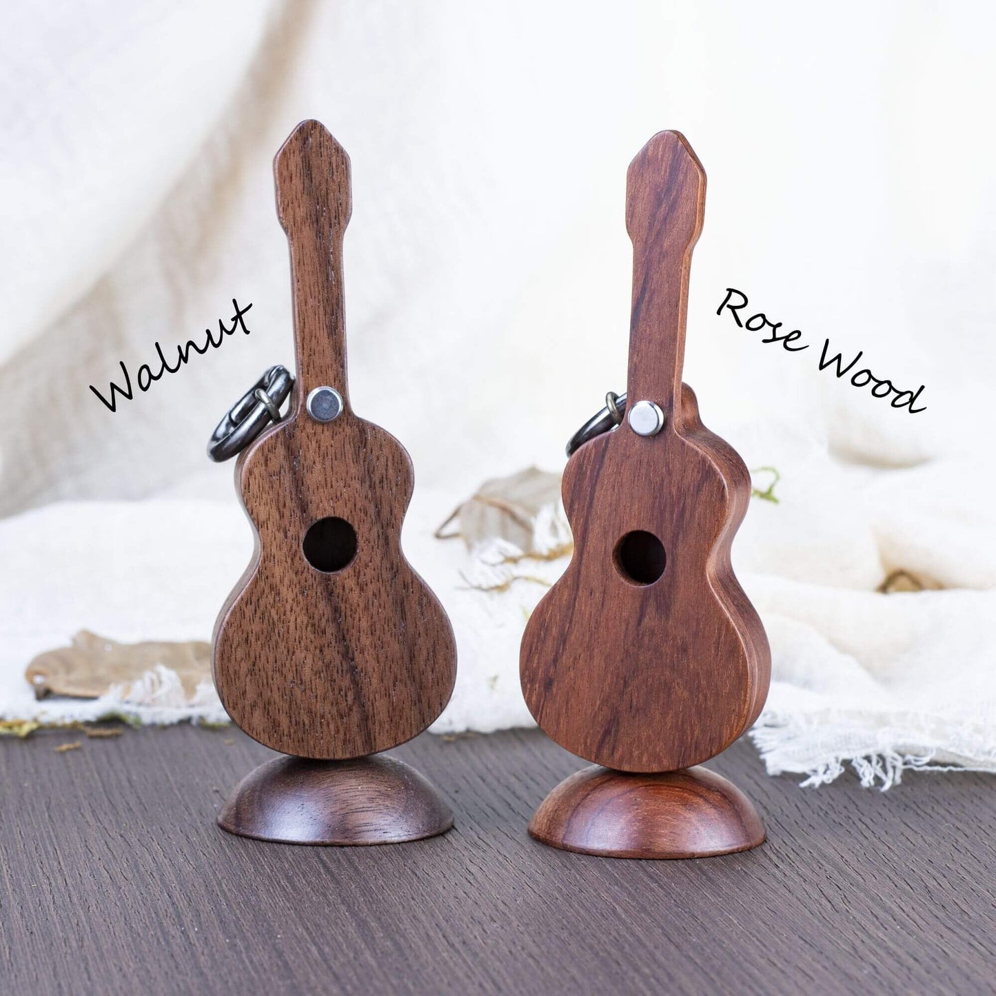Personalized Wooden Guitar Pick Case: Musician Gift with Keychain