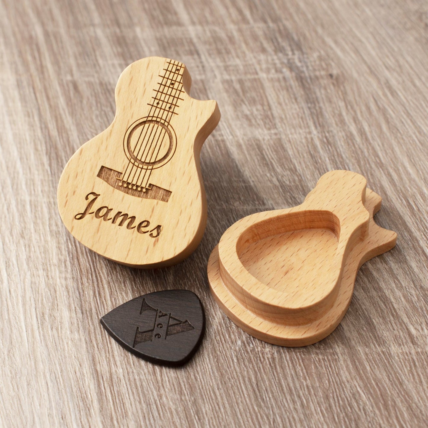 Personalized Wooden Guitar Pick Case: Engraved Musician Gift