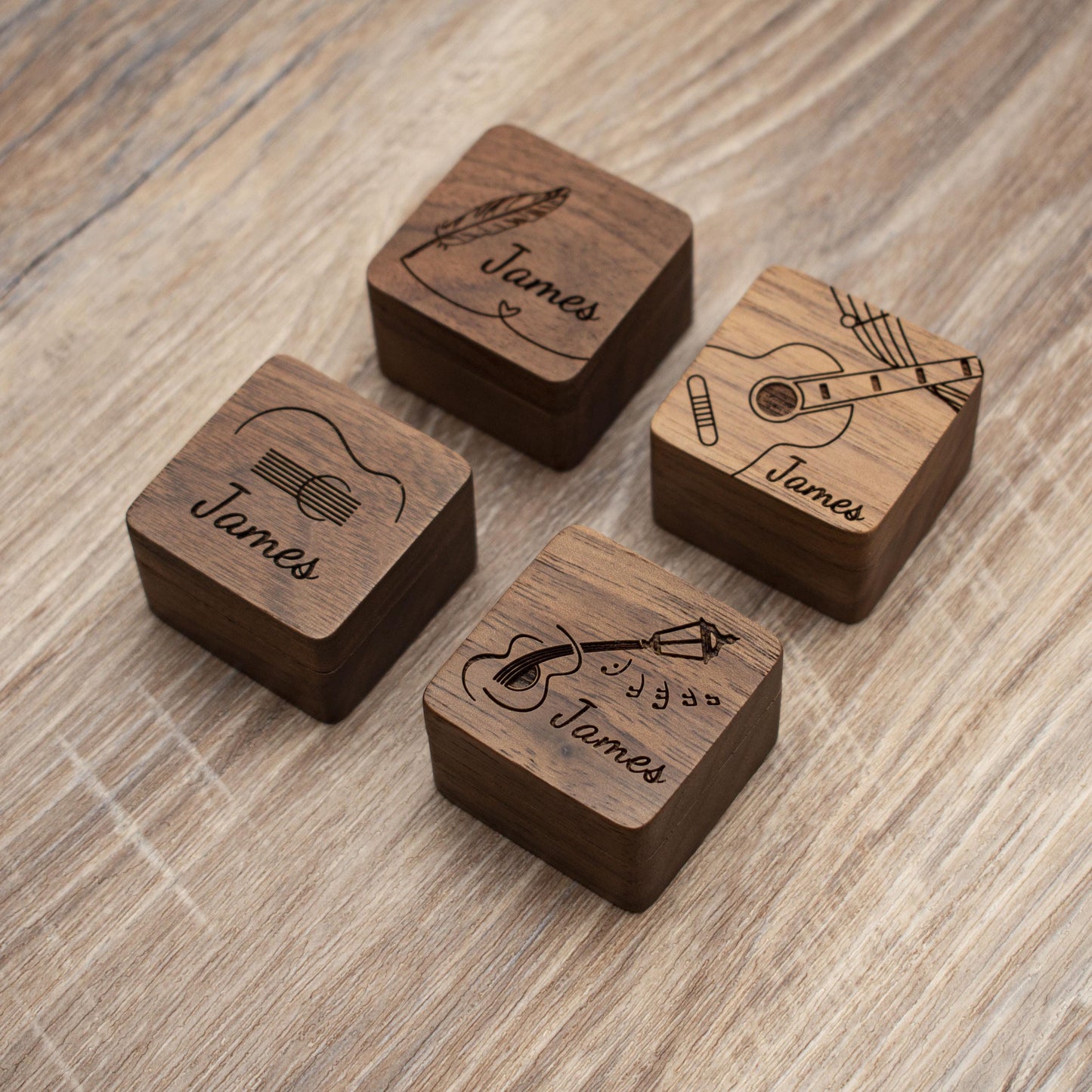 Engraved Guitar Pick Box: Personalized Walnut Wood Musician Gift