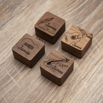 Engraved Guitar Pick Box: Personalized Walnut Wood Musician Gift