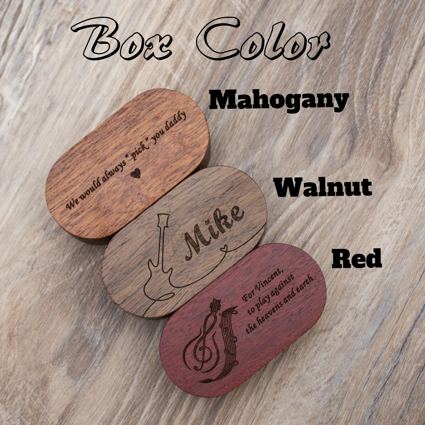 Personalized Wooden Guitar Pick Case, Engraved Plectrum Holder, Musician Gift