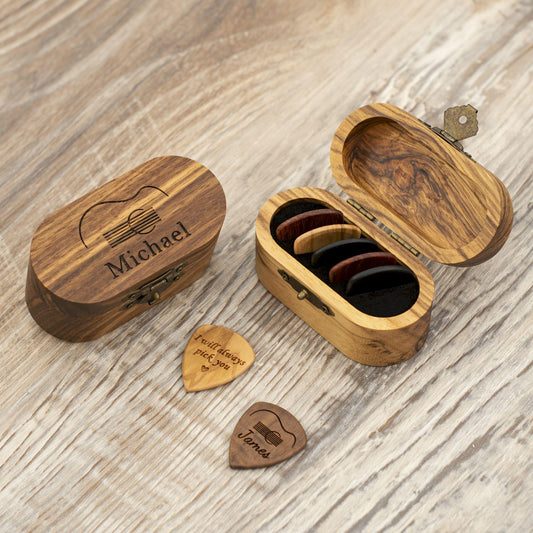 Personalized Zebrawood Guitar Pick Case: Engraved Plectrum Box, Musician Gift