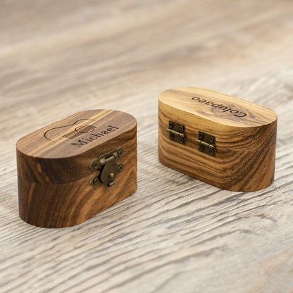 Personalized Zebrawood Guitar Pick Case: Engraved Plectrum Box, Musician Gift