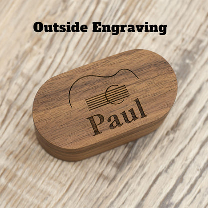Personalized Wooden Guitar Pick Case, Engraved Plectrum Holder, Musician Gift
