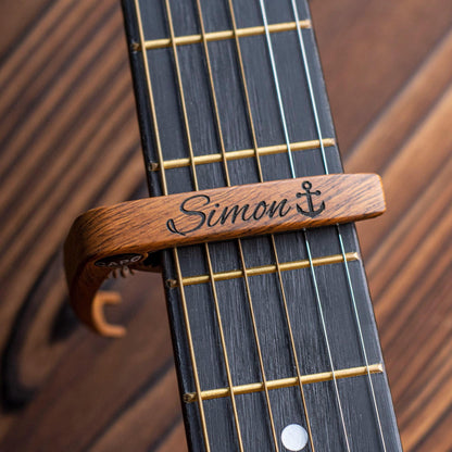 Personalized Pixel Art Guitar Pick Case: Engraved Walnut Wood Plectrum Box