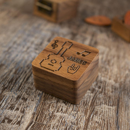 Personalized Pixel Art Guitar Pick Case: Engraved Walnut Wood Plectrum Box