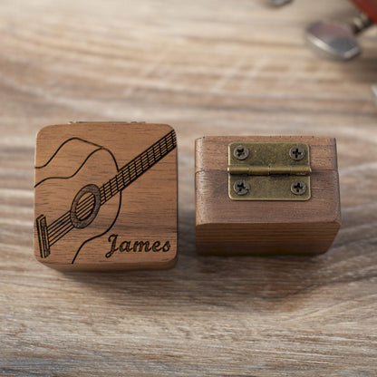 Personalized Walnut Guitar Pick Case: Engraved Plectrum Holder, Guitarist Gift