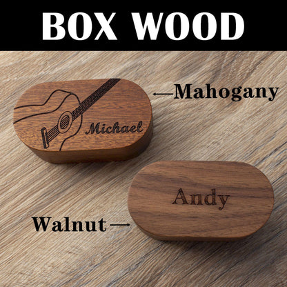 Personalized Walnut Guitar Pick Case: Engraved Plectrum Holder, Guitarist Gift