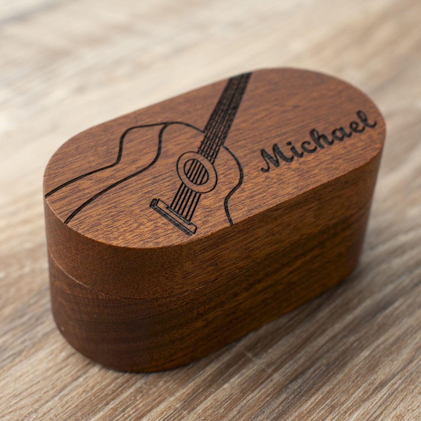 Personalized Walnut Guitar Pick Case: Engraved Plectrum Holder, Guitarist Gift