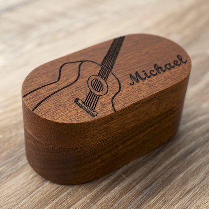 Personalized Walnut Guitar Pick Case: Engraved Plectrum Holder, Guitarist Gift