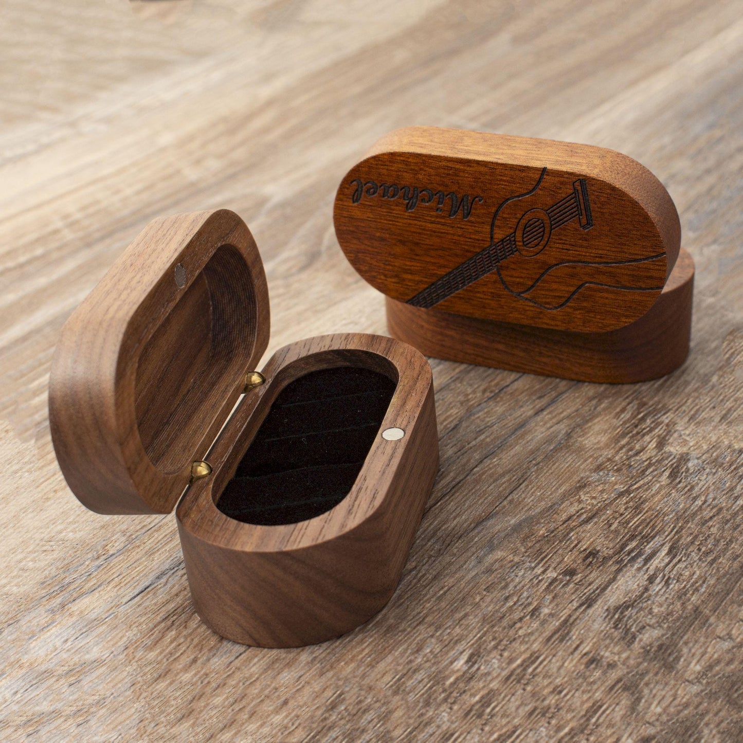 Personalized Walnut Guitar Pick Case: Engraved Plectrum Holder, Guitarist Gift