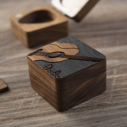 Personalized Guitar Pick Case: Engraved Walnut Wood, Unique Musician Gift